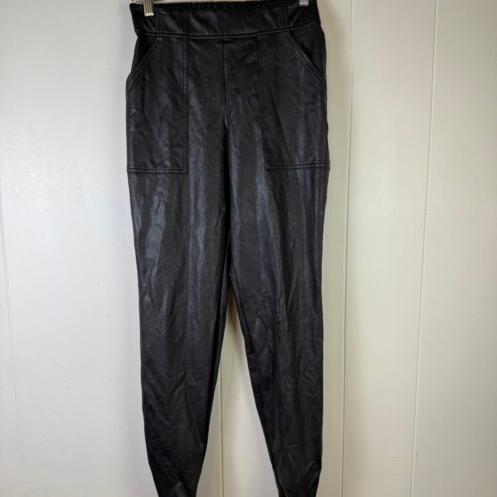 SPANX- Faux Leather Jogger Pants Black High Rise Pull-on Stretch S - Picture 2 of 8